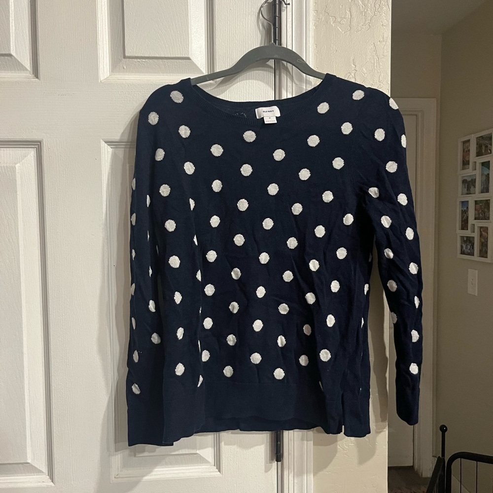 Old Navy Navy and White Polka Dot Sweater